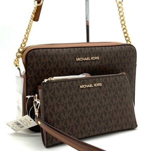 Michael Kors Large EW Crossbody Bag & Large Double Zip Wallet Brown